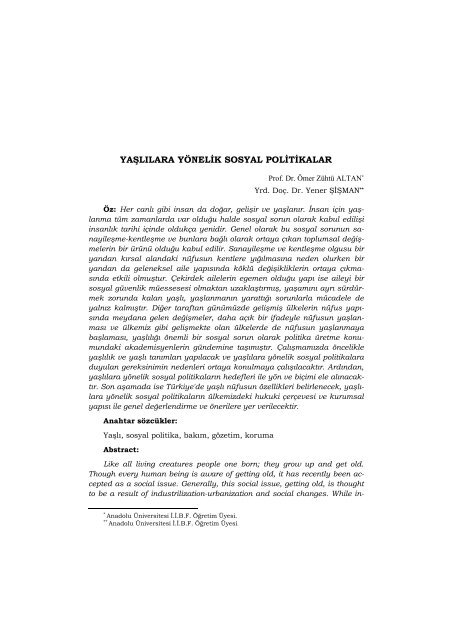 Prof. Dr. Ömer Zühtü ALTAN-Yrd. Doç. Dr. Yener ŞİŞMAN