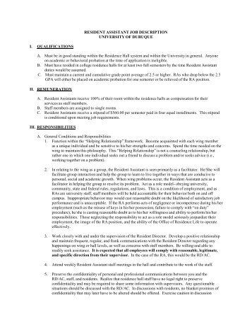 resident assistant job description resumes