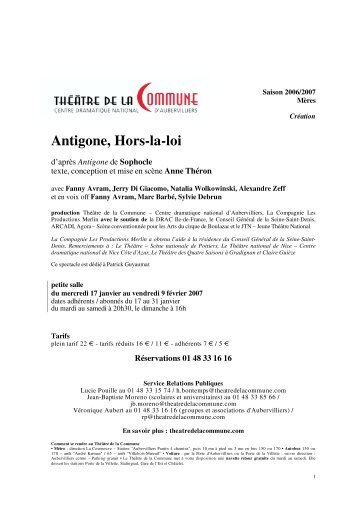 Antigone, Hors-la-loi - ThÃ©Ã¢tre de la Commune