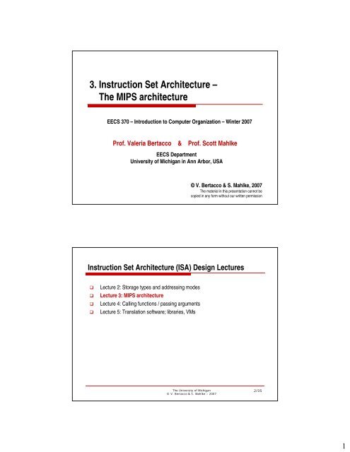 3. Instruction Set Architecture â The MIPS architecture - Citidel