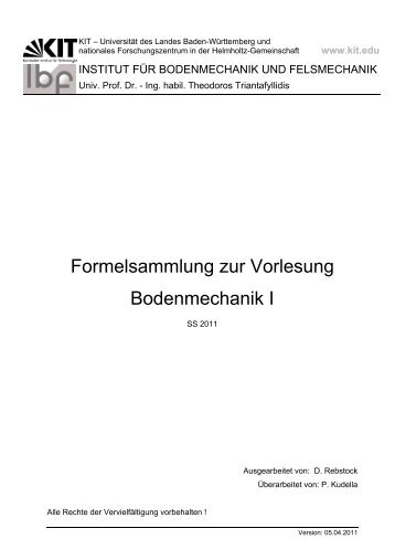 Formelsammlung zur Vorlesung Bodenmechanik I - IBF