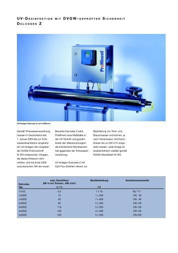 UV-Desinfektion mit DVGW-geprÃ¼fter Sicherheit ... - ProMinent