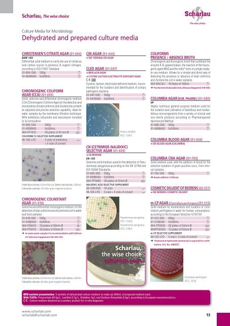 Culture Media for Microbiology CATALOGUE - Bartelt