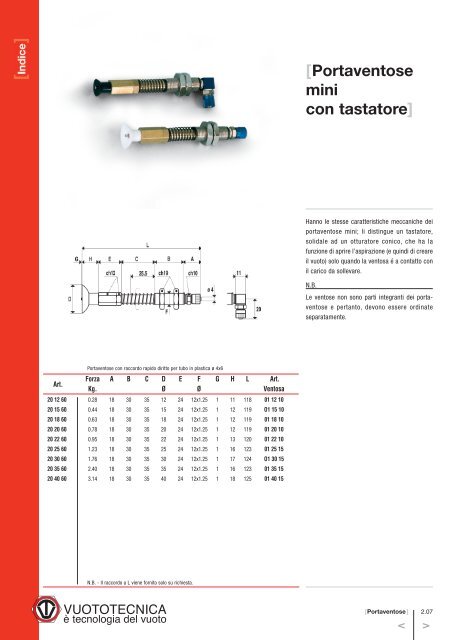 Portaventose mini con tastatore - Vuototecnica