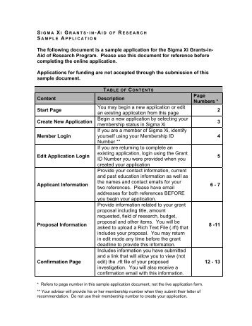 The following document is a sample application for the Sigma Xi ...