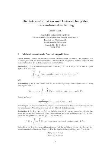 Dichtetransformation und Untersuchung der Standardnomalverteilung