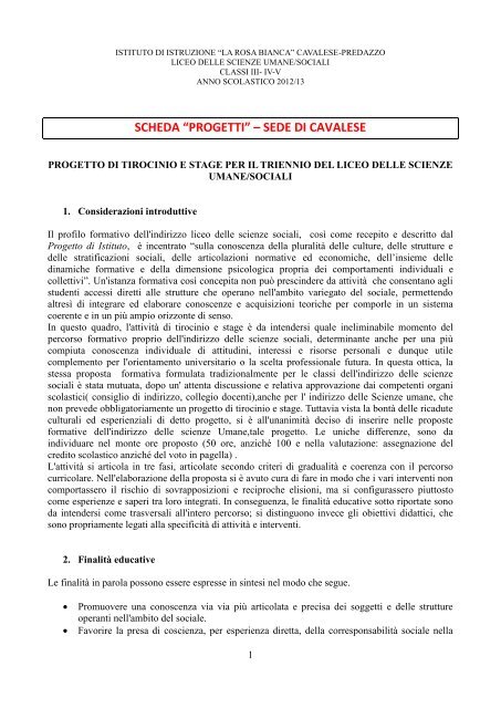 progetto di tirocinio e stage per il triennio del liceo delle scienze ...