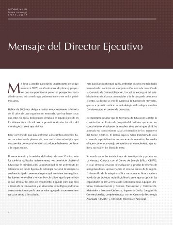 Mensaje del Director Ejecutivo - Instituto de Investigaciones ElÃ©ctricas