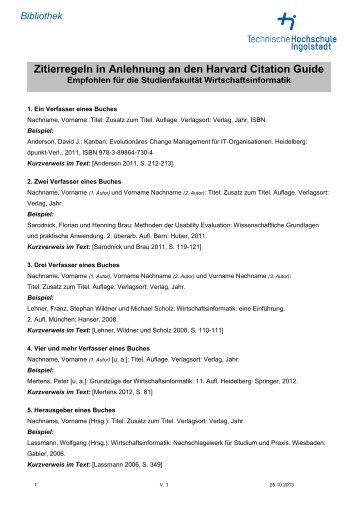 Zitierregeln in Anlehnung an den Harvard Citation Guide