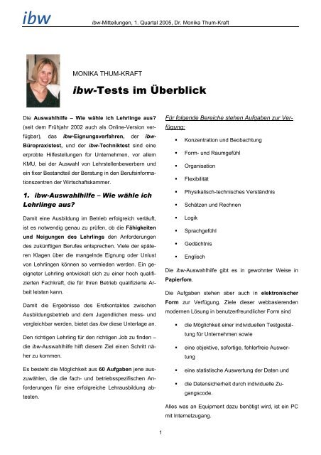 ibw-Tests im Überblick