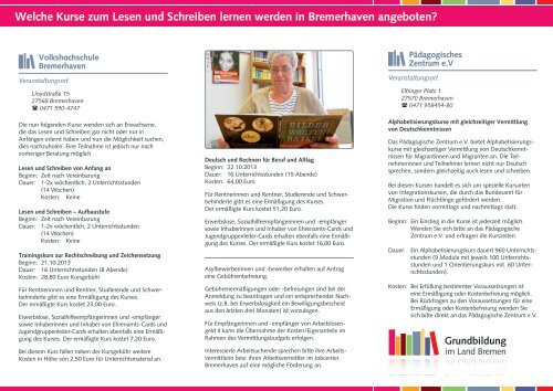 Flyer: Lesen und Schreiben lernen in Bremerhaven