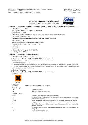 fiche de securite - Geb