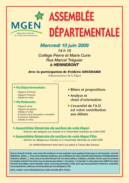 Nouveaux horaires d'ouverture de la section : page 11 - MGEN