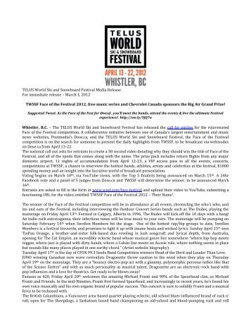 PRESS RELEASE - World Ski & Snowboard Festival