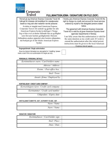 fullmaktsskjema / signature on file (sof) - American Express Global ...