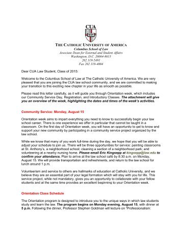 Letter from Dean Duffy - Columbus School of Law