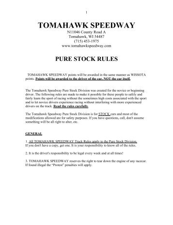 Pure stock rules-Tomahaawk.pdf - Tomahawk Speedway