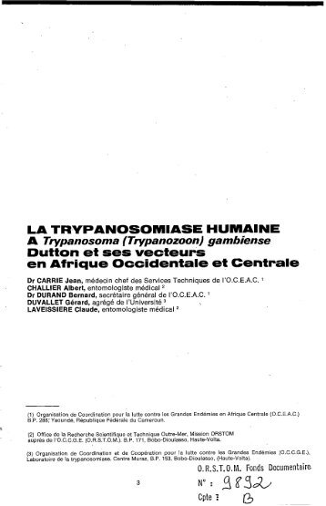 La trypanosomiase humaine Ã  TRYPANOSOMA - Maladie du sommeil