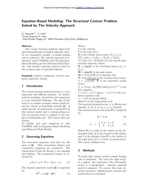 Equation-Based Modeling: The Structural Contact ... - COMSOL.com