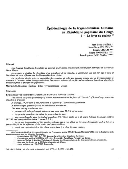 1. Le foyer du couloir - Maladie du sommeil