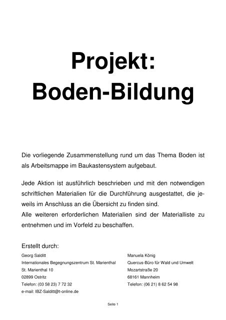 Projekt: Boden-Bildung - IBZ St. Marienthal
