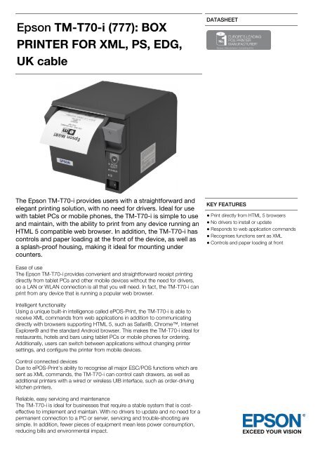 Epson TM-T70-i (777) Datasheet - The Barcode Warehouse