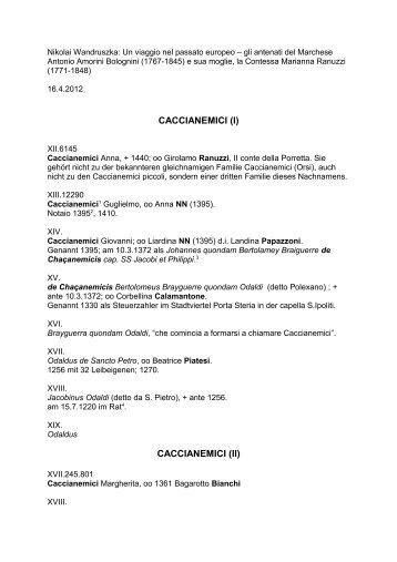 CACCIANEMICI (I) - Wandruszka Genealogie