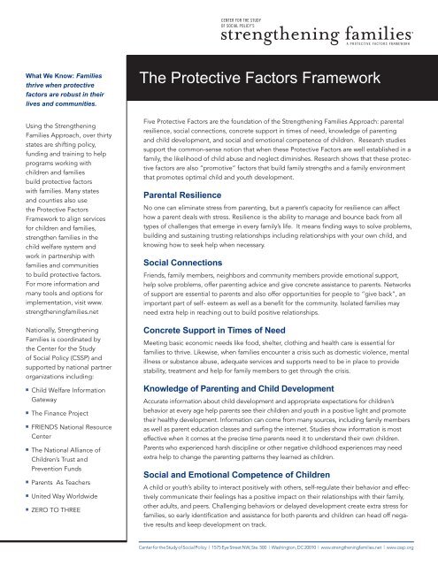 Strengthening Families The Protective Factors Framework - National ...