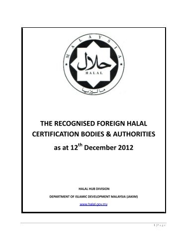 THE RECOGNISED FOREIGN HALAL CERTIFICATION BODIES ...