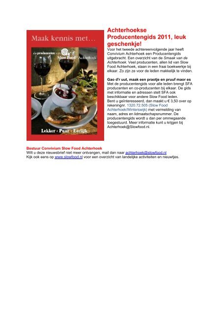 Nieuwsbrief juni 2011 - Slow Food Nederland
