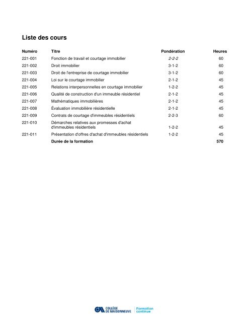 Courtage immobilier rÃ©sidentiel - Formation continue - CollÃ¨ge de ...