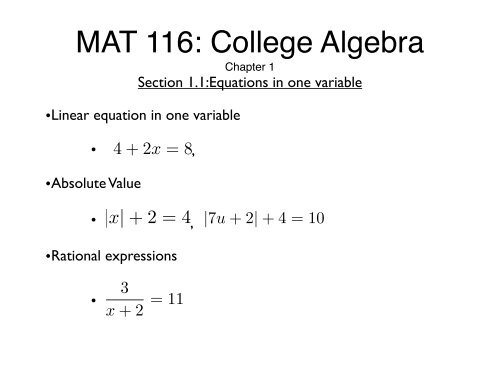 MAT 116: College Algebra