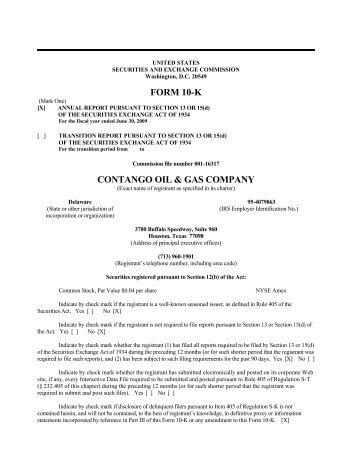 FORM 10-K CONTANGO OIL & GAS COMPANY