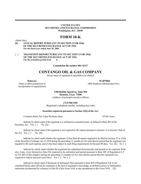 FORM 10-K CONTANGO OIL & GAS COMPANY