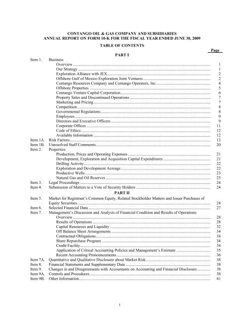 FORM 10-K CONTANGO OIL & GAS COMPANY