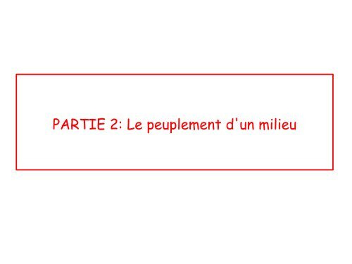 PARTIE 2: Le peuplement d'un milieu