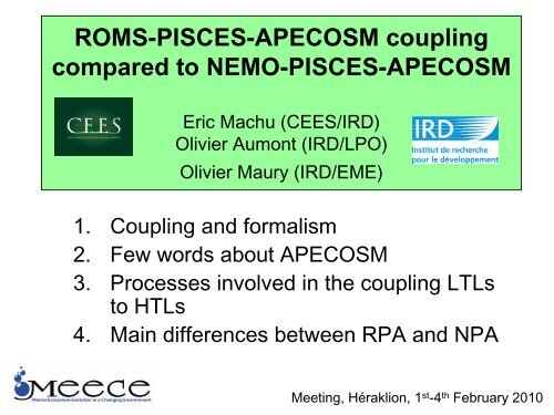 ROMS-PISCES-APECOSM coupling compared to NEMO ... - meece