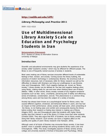 Use of Multidimensional Library Anxiety Scale on Education and ...