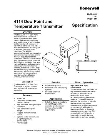 4114 Dew Point and Temperature Transmitter Specification