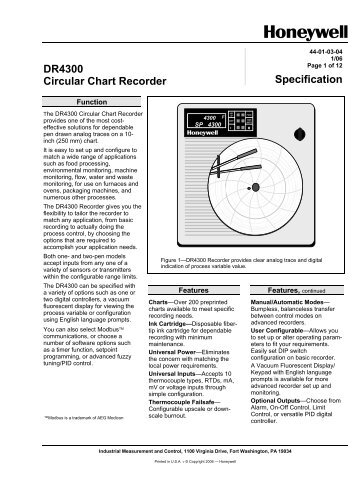 DR4300 Circular Chart Recorder Specification - Honeywell Process ...