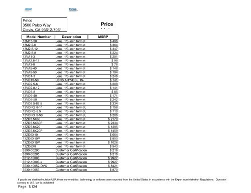 Pelco Price List Siemens Industry Inc
