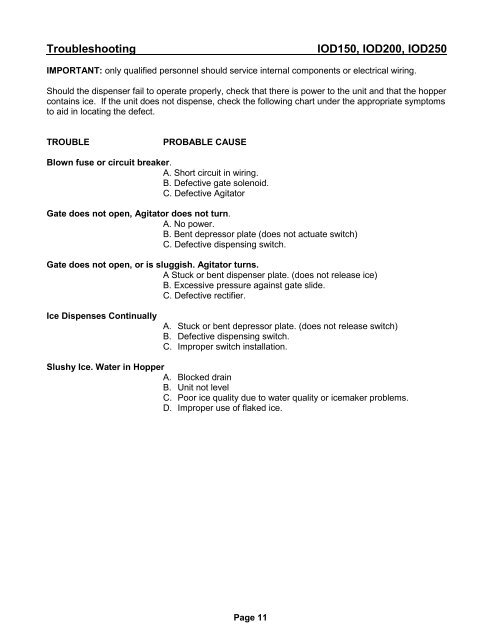 Service/installation Manual Ice Only Dispensers ... - Ice-O-Matic