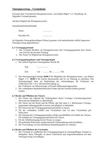Nutzungsvertrag â Vereinsheim - Am Kalten HÃ¼gel