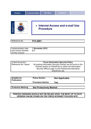 P13-2001 Internet Access and E-mail Use Procedure - Dorset Police