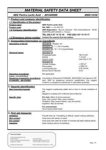 ABX Pentra Lactic Acid