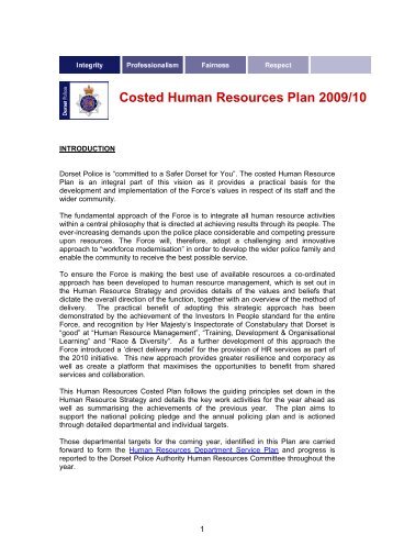 Costed Human Resources Plan 2009 - 2010 - Dorset Police