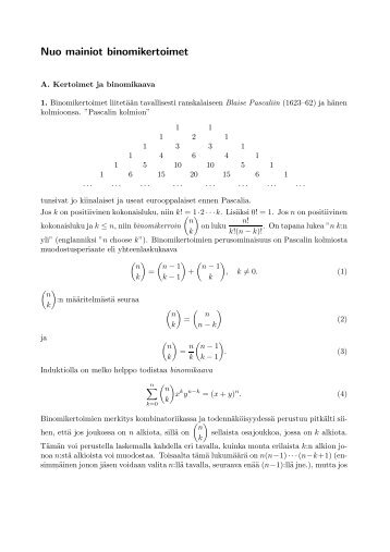 Nuo mainiot binomikertoimet