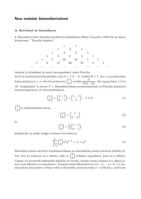 Nuo mainiot binomikertoimet