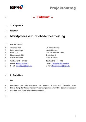 Marktprozesse zur Schadenbearbeitung - BiPRO