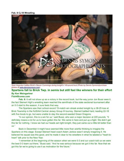 Feb. 8 CJ III Wrestling Steinert still proud after falling ... - Fish 4 Scores